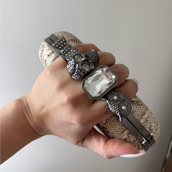 RED Saks Fifth Avenue Elegant Snakeskin Clutch with Silver Accents - Picture 5 of 12